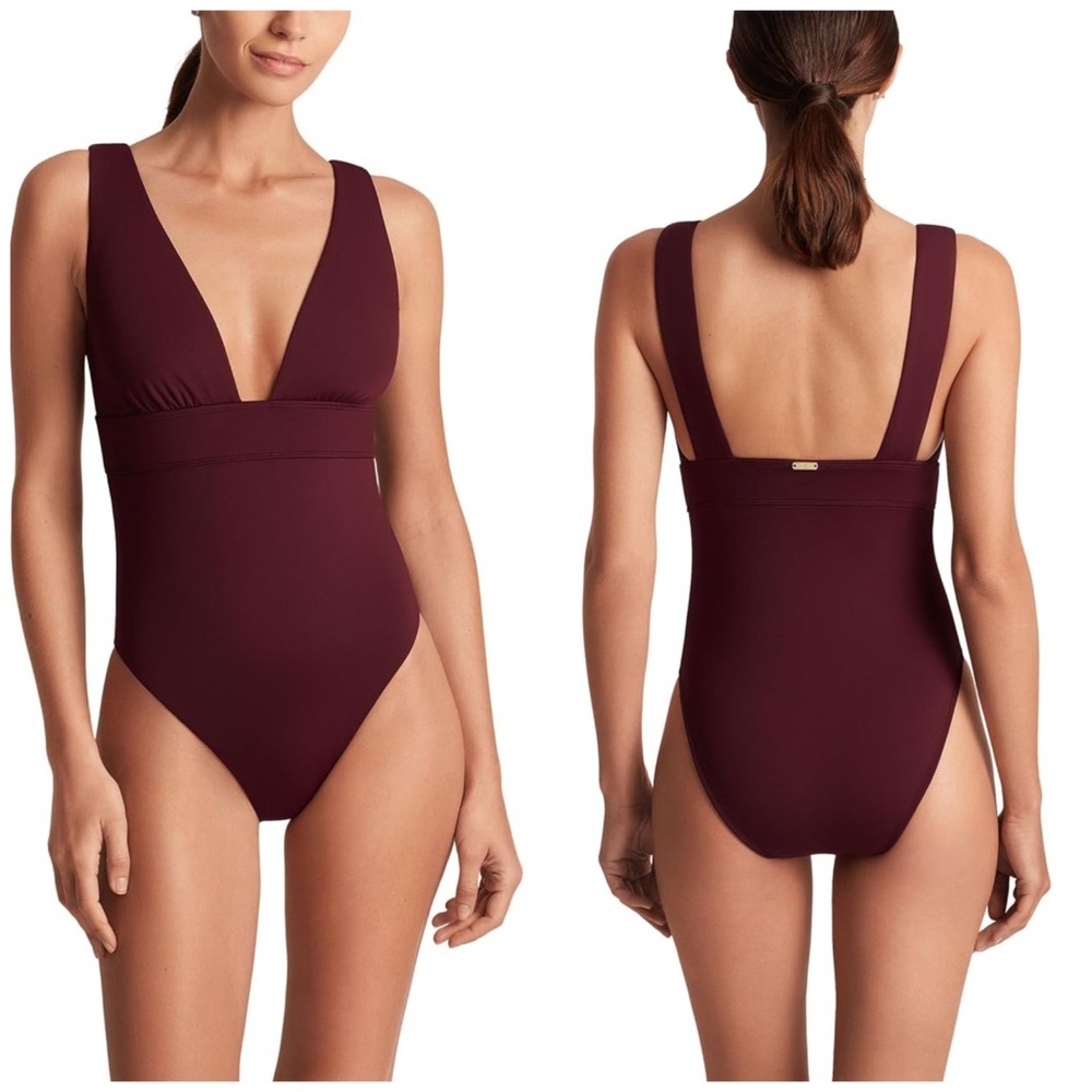 Lauren Ralph Lauren Sculpting Solids Modern V-Neck One-Piece Swimsuit